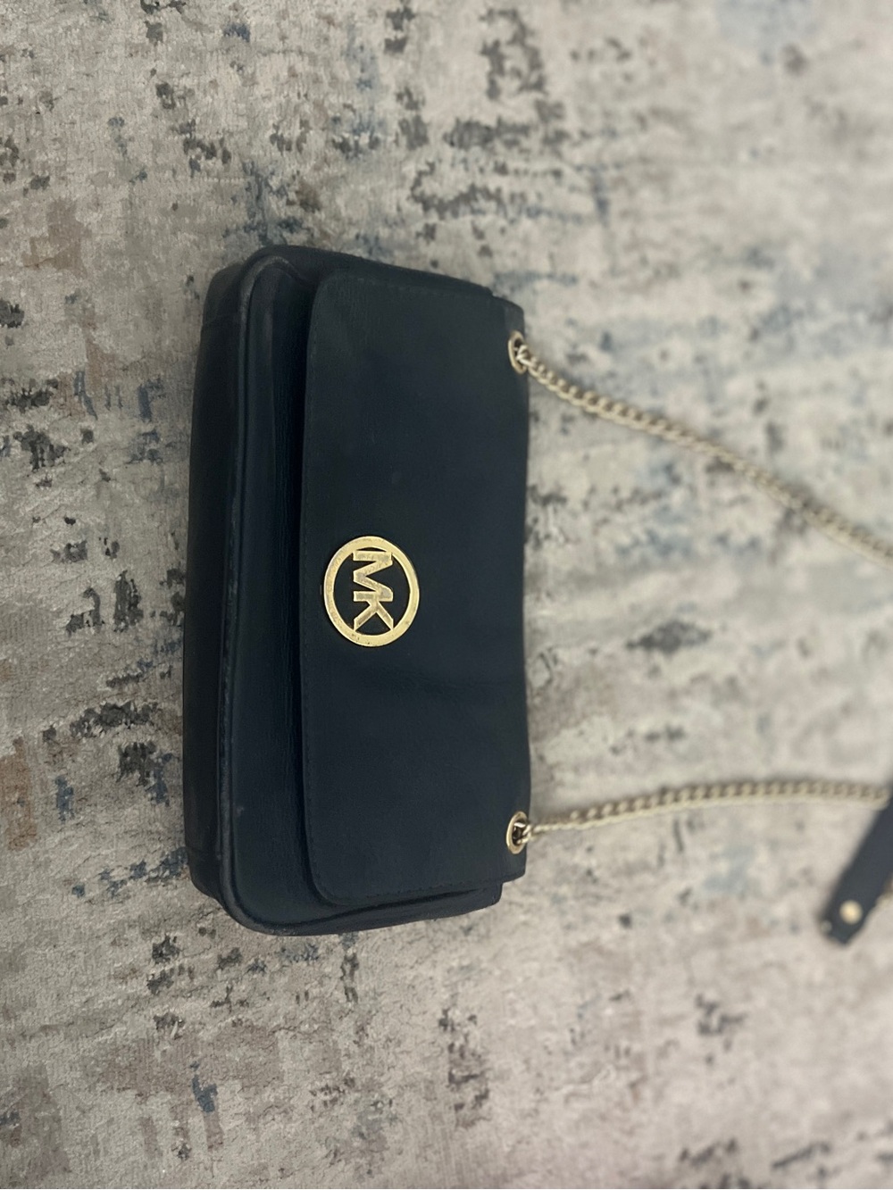 Michael Kors Black Crossbody with Gold MK Emblem and Chain